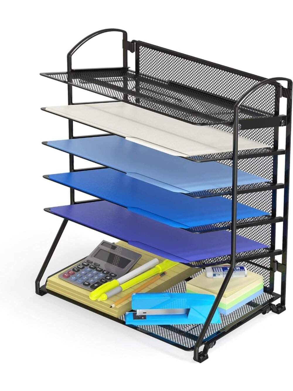 6-Tier Desk Organizer with Sliding Paper Tray, Stylish Black Storage Solution